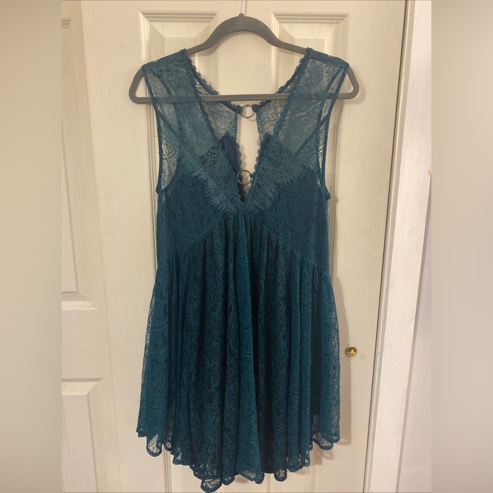 Free People reign over me turquoise teal lace dress size M